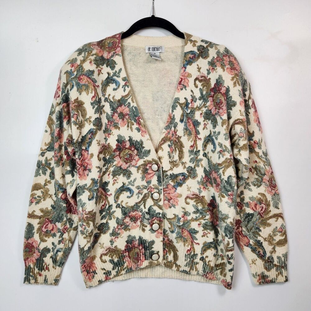 De Rotchild Sweater Womens M VTG Silk Blend Cottagecore Fairycore Shoulder Pads